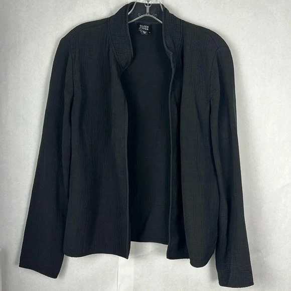 Eileen Fisher Jackets & Blazers - Eileen Fisher Textured Stand Collar Open Front Jacket Silk Blend Black Size XS
